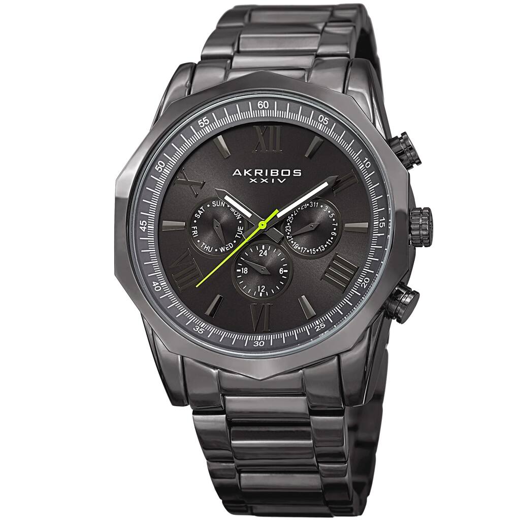 Akribos XXIV Men's Swiss Quartz Multifunction Gray Stainless Steel Bracelet Watch