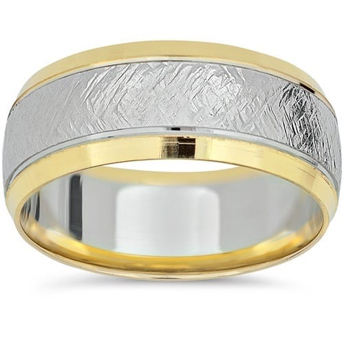 14k White & Yellow Gold 8mm Two Tone Wedding Band - 6 - Two-Tone