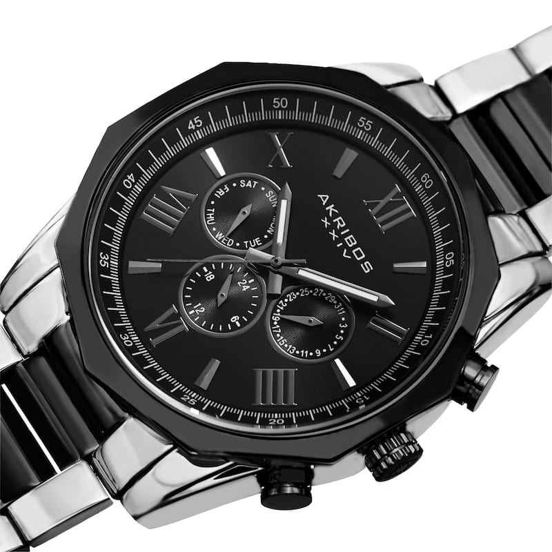 Akribos XXIV Men's Swiss Quartz Multifunction Two-Tone/Black Stainless Steel Bracelet Watch