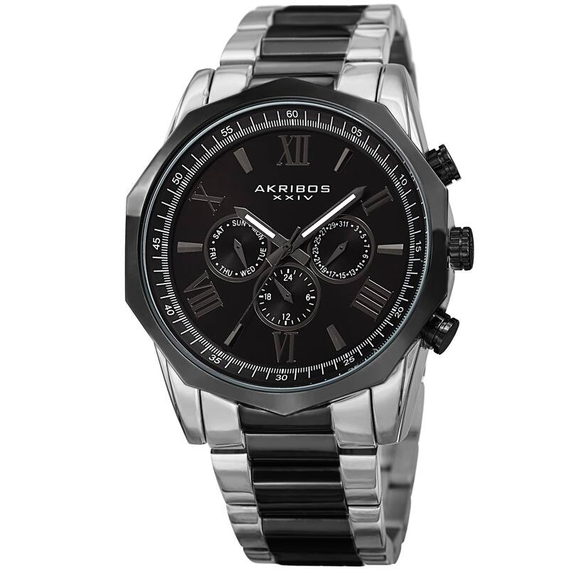 Akribos XXIV Men's Swiss Quartz Multifunction Two-Tone/Black Stainless Steel Bracelet Watch