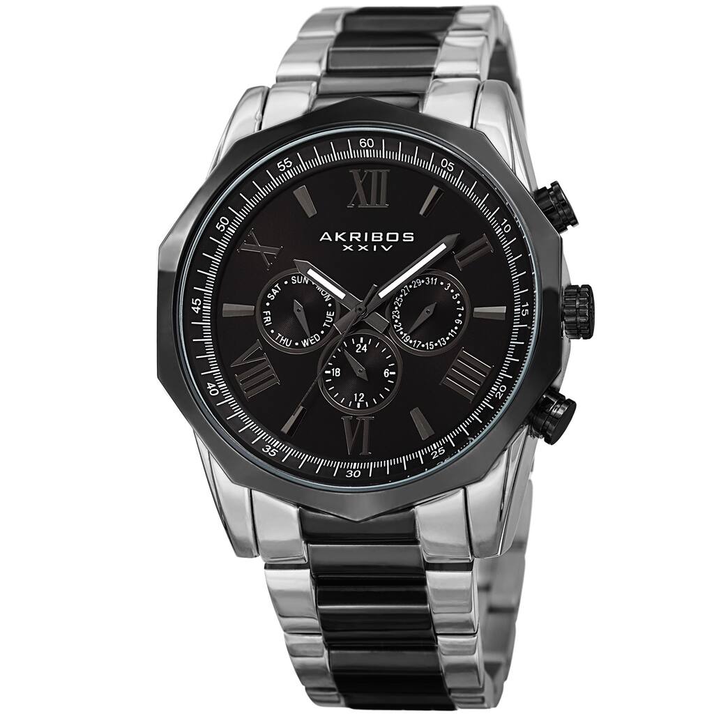 Akribos XXIV Men's Swiss Quartz Multifunction Two-Tone/Black Stainless Steel Bracelet Watch
