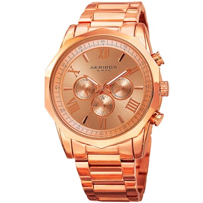 Akribos XXIV Men's Swiss Quartz Multifunction Rose-Tone Stainless Steel Bracelet Watch