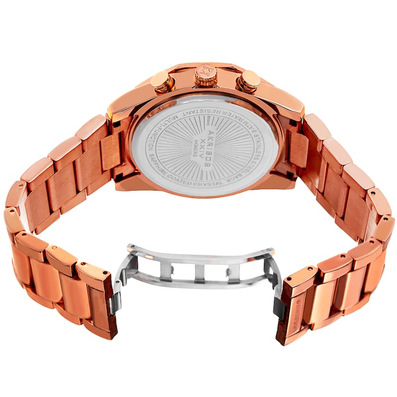 Akribos XXIV Men's Swiss Quartz Multifunction Rose-Tone Stainless Steel Bracelet Watch