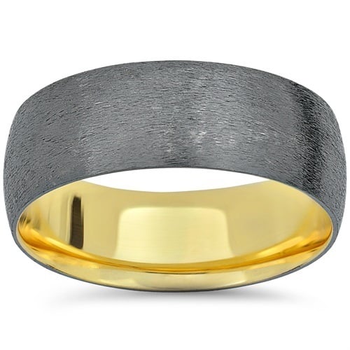 14k Black & Yellow Gold Two Tone Brushed Wedding Band