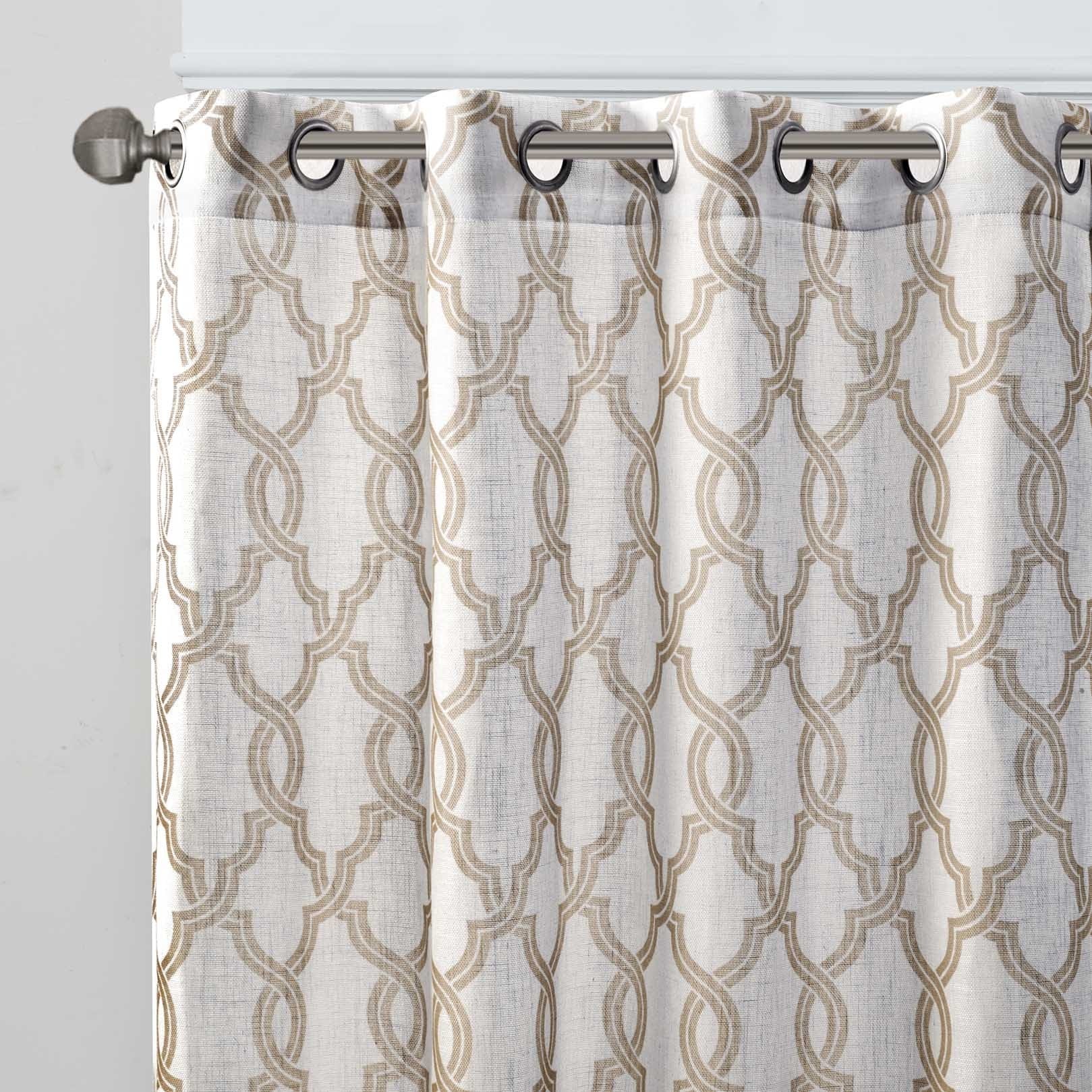 Madison Park Bond 95-Inch Textured Fretwork Printed Window Curtain Panel in Grey 