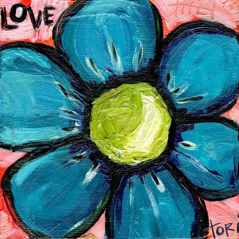 Marmont Hill 'Love Blue Flower' Painting Print on Canvas - Multi-Color