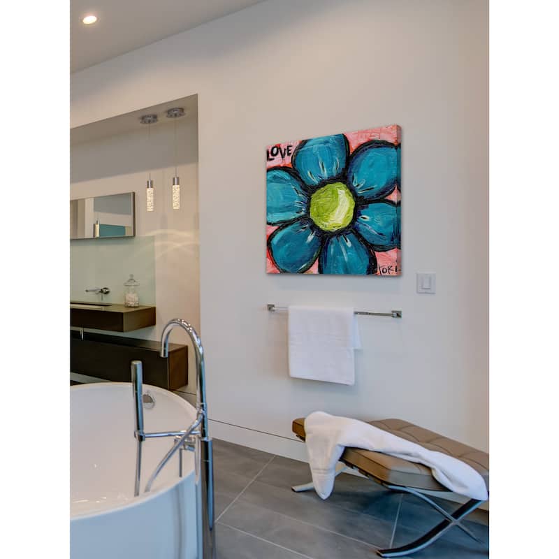 Marmont Hill 'Love Blue Flower' Painting Print on Canvas - Multi-Color