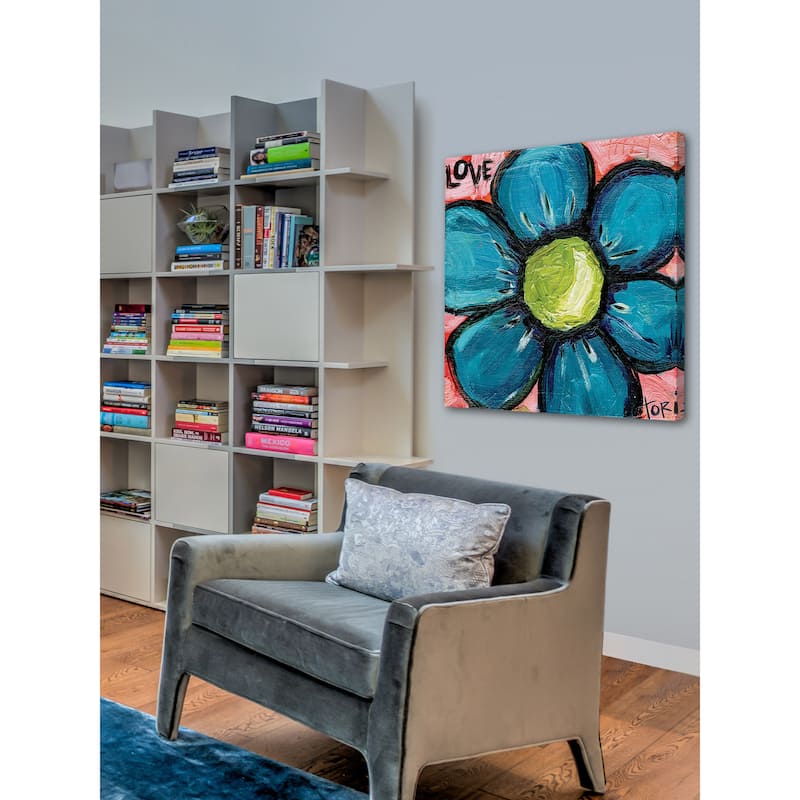 Marmont Hill 'Love Blue Flower' Painting Print on Canvas - Multi-Color