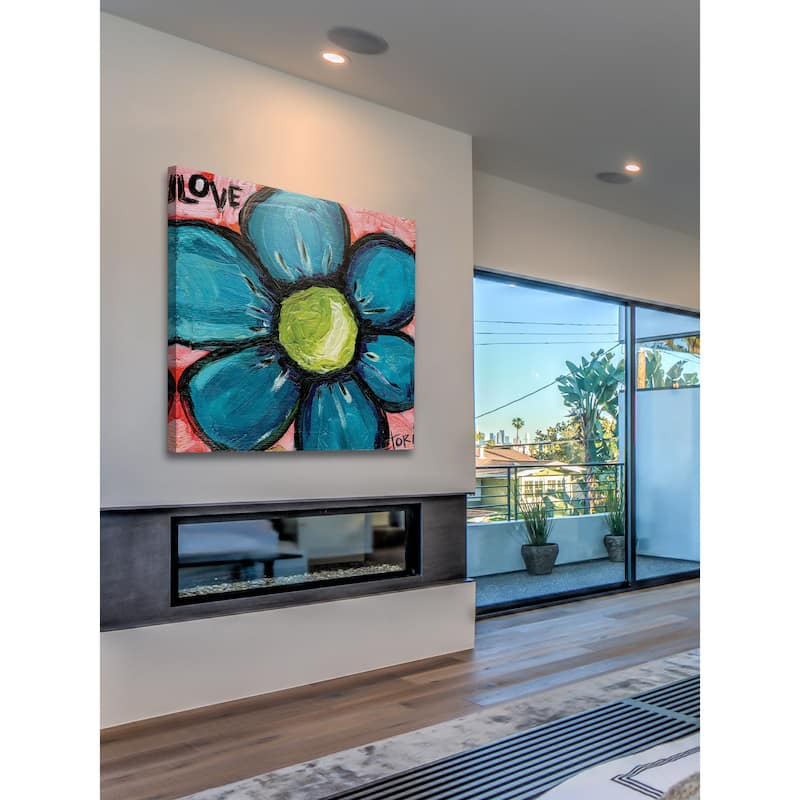 Marmont Hill 'Love Blue Flower' Painting Print on Canvas - Multi-Color
