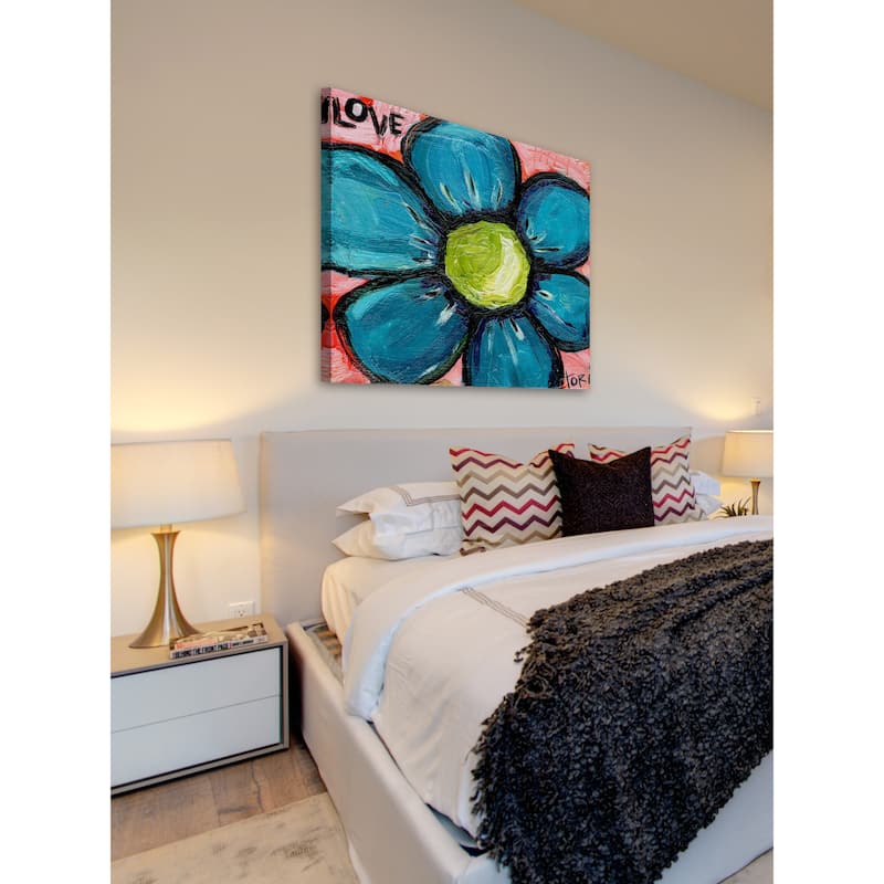 Marmont Hill 'Love Blue Flower' Painting Print on Canvas - Multi-Color