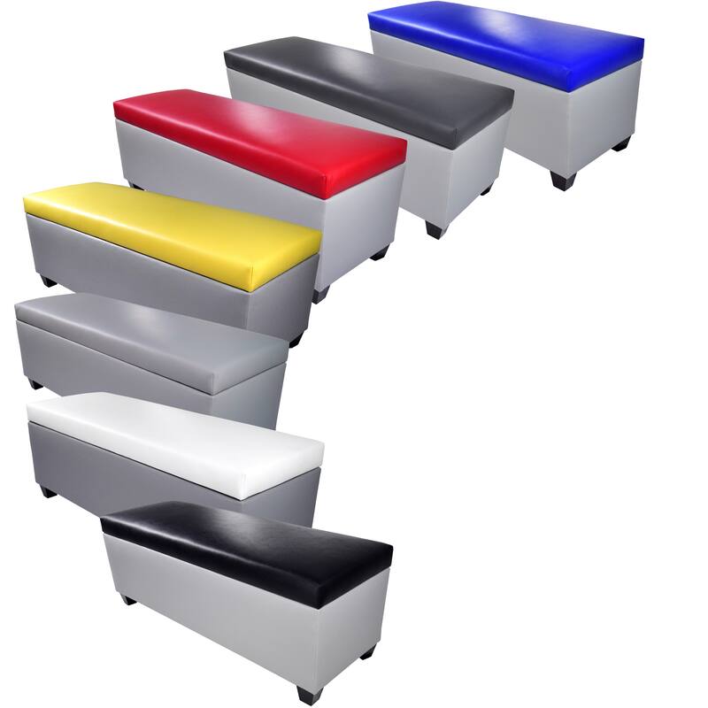 Mid Century Modern Grey Faux Leather Storage Bench Ottoman