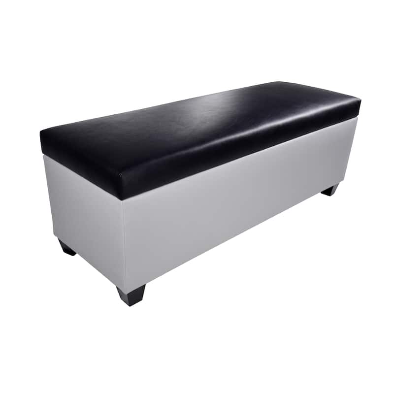 Mid Century Modern Grey Faux Leather Storage Bench Ottoman