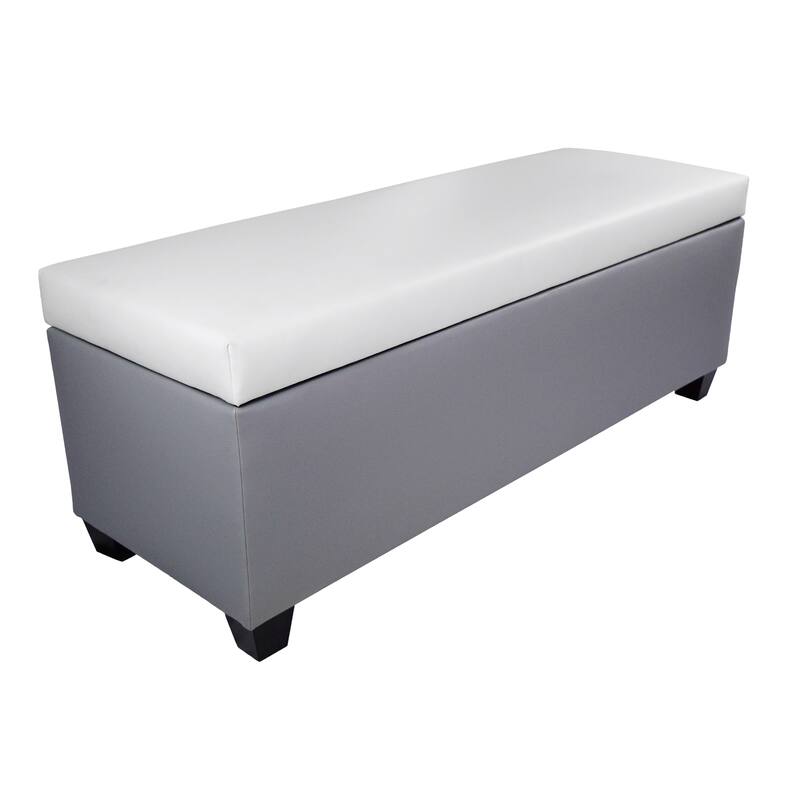 Mid Century Modern Grey Faux Leather Storage Bench Ottoman