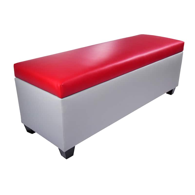 Mid Century Modern Grey Faux Leather Storage Bench Ottoman