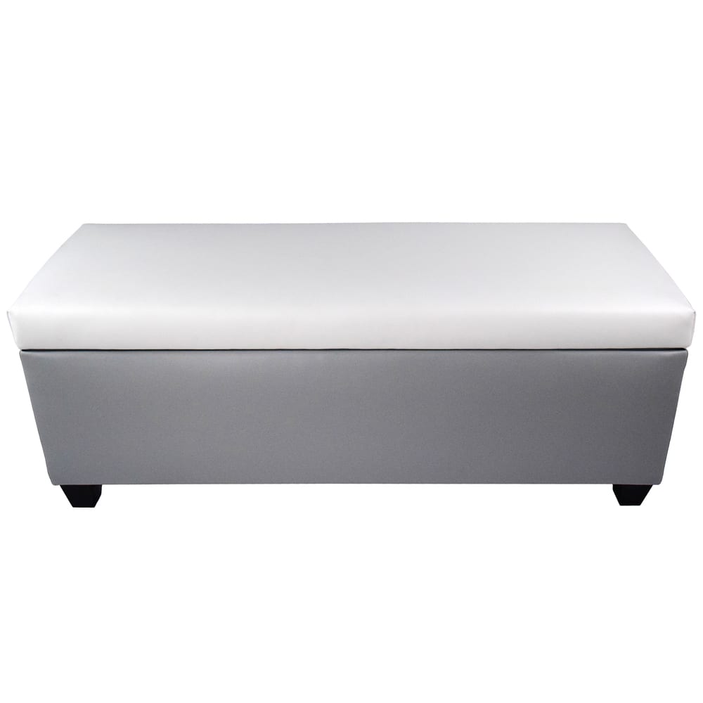 Mid Century Modern Grey Faux Leather Storage Bench Ottoman
