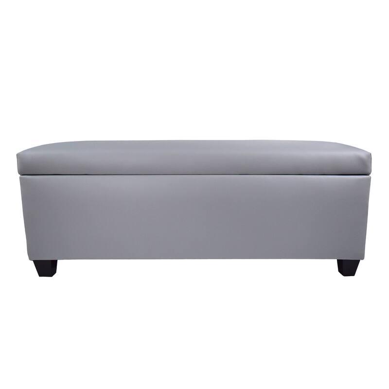 Mid Century Modern Grey Faux Leather Storage Bench Ottoman - Light Grey