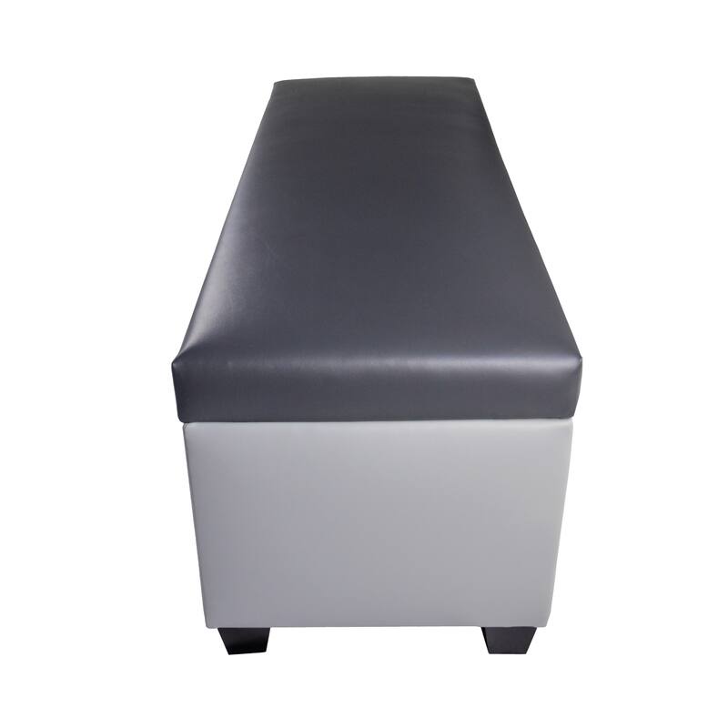 Mid Century Modern Grey Faux Leather Storage Bench Ottoman