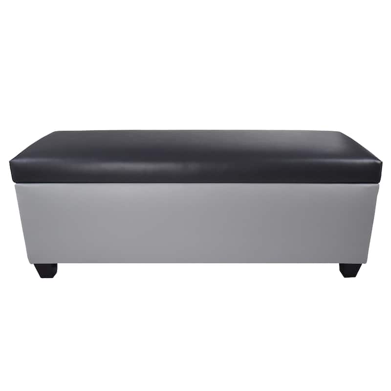 Mid Century Modern Grey Faux Leather Storage Bench Ottoman - Dark Grey