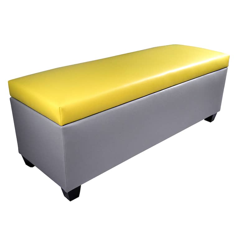 Mid Century Modern Grey Faux Leather Storage Bench Ottoman