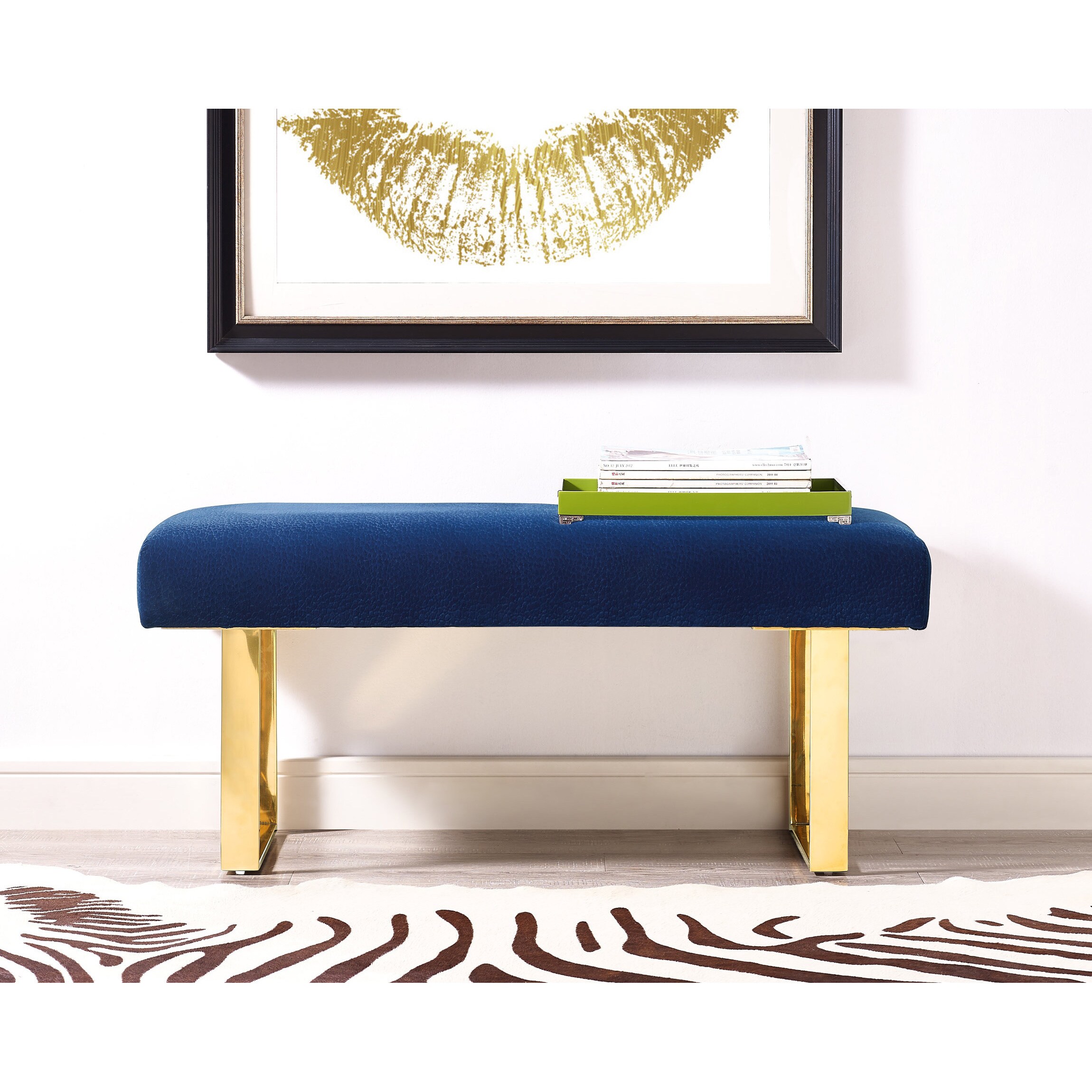 Shop Alexis Blue Velvet Bench Overstock 12015734