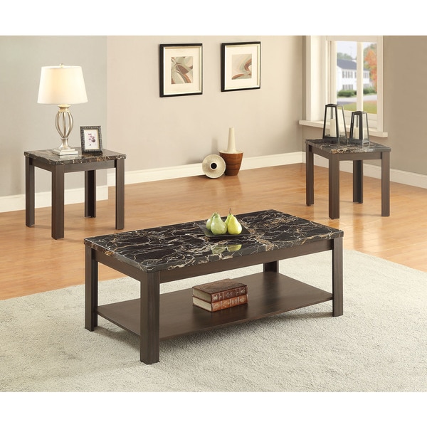 Afton Walnut Faux Marble Veneer/MDF Coffee, End Table 3 ...