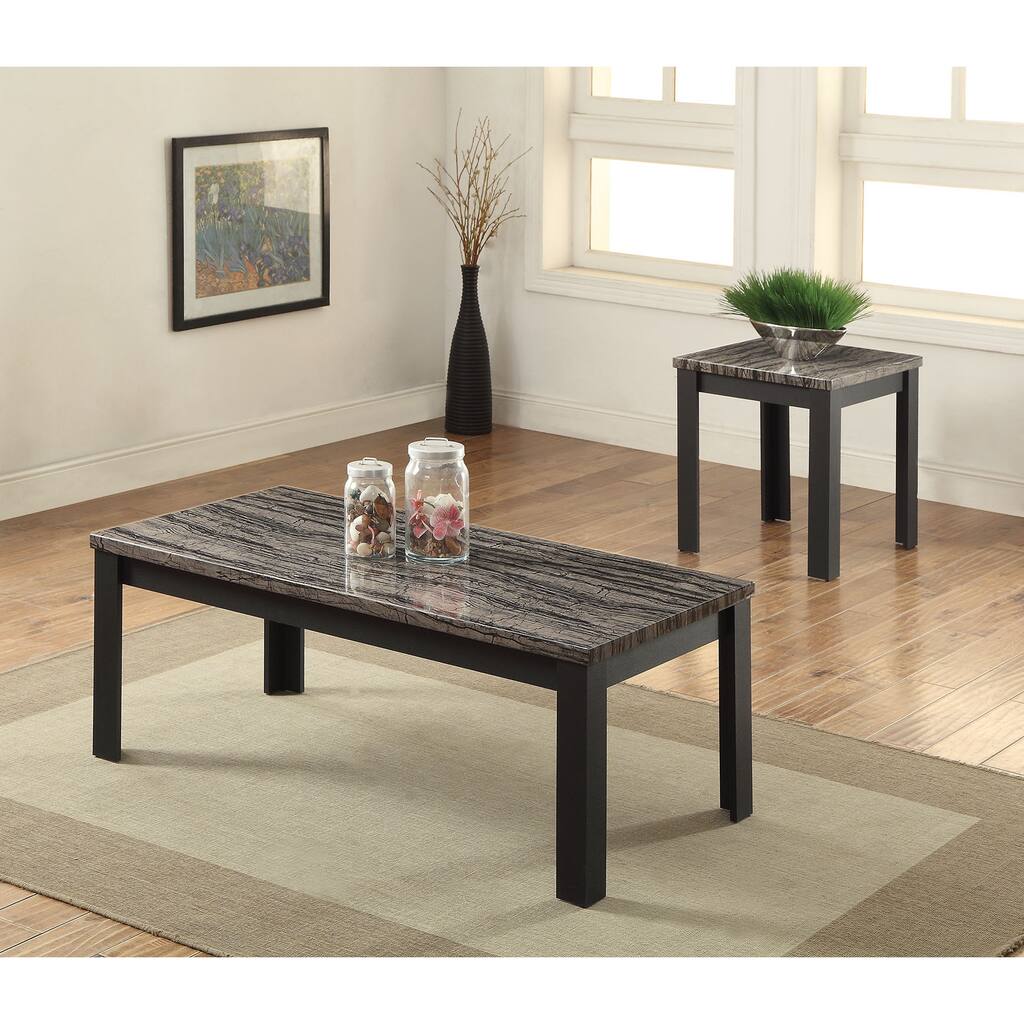 Arabia Black Faux Marble 2-piece Living Room Table Set