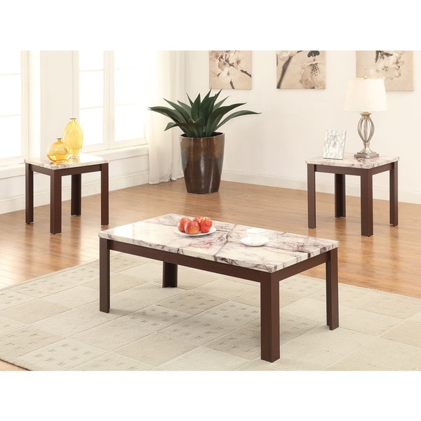 Carly Cherry Faux Marble Veneer/MDF Coffee/End Table 3-piece Set ...