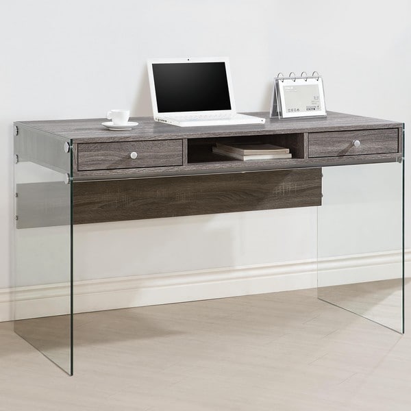 Contemporary Modern Style Glass Home Office Weathered Grey ...