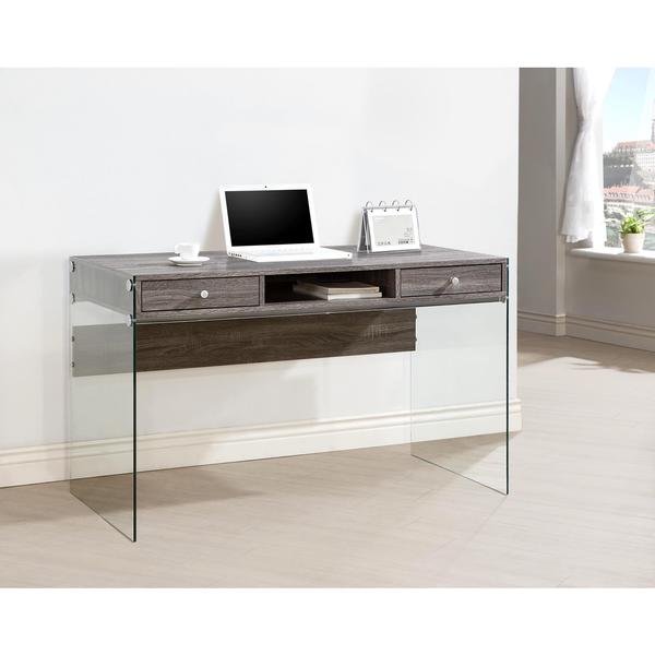 clear glass desk with drawers