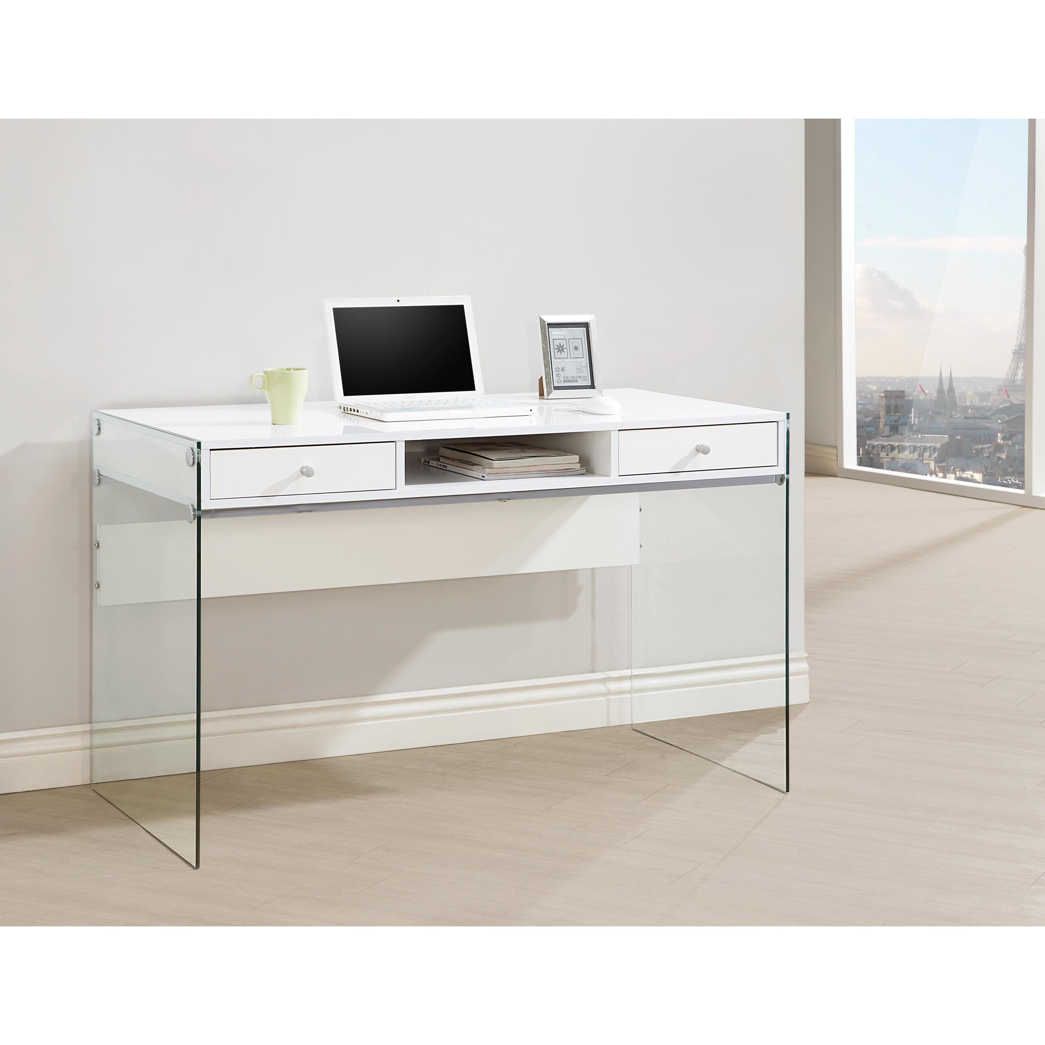 Shop Contemporary Modern Style Glass Home Office Glossy White