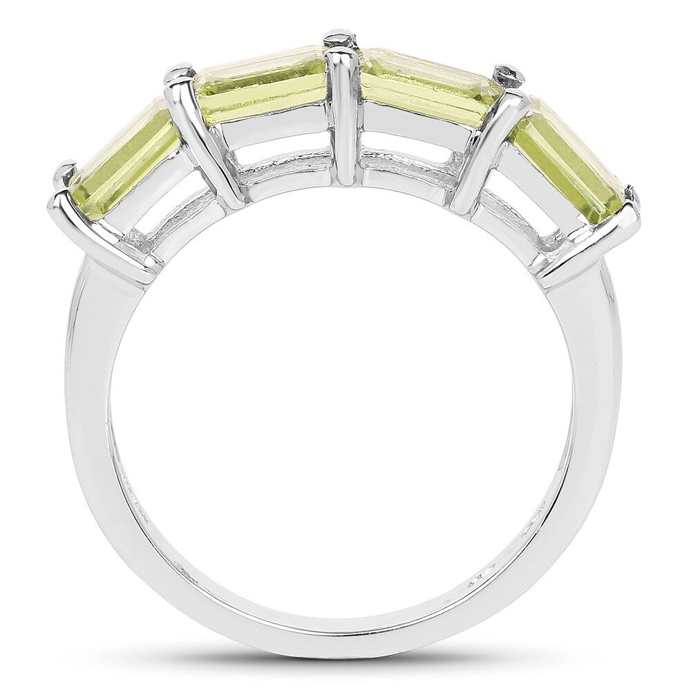 925 Sterling Silver Rhodium-plated Peridot Diamond August Stone Ring Size 6-8
