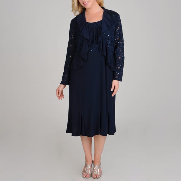 R & M Richards 18 W Plus Size Sequin Lace 2-piece Navy Jacket Dress (As Is  Item) - Bed Bath & Beyond - 12017351