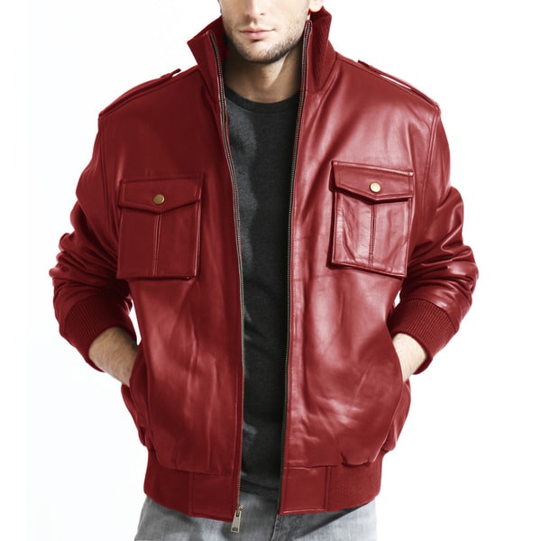 Tanners Avenue Men's Red Lambskin Leather Bomber Jacket - Free ...