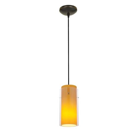 Access Lighting Glass`n Glass Cylinder Bronze Integrated LED Cord Pendant, Clear/Amber Shade