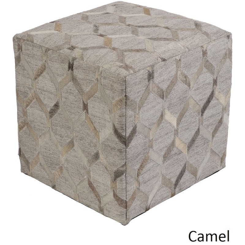 Castr Viscose/Hair On Hide Square Pouf - Tan