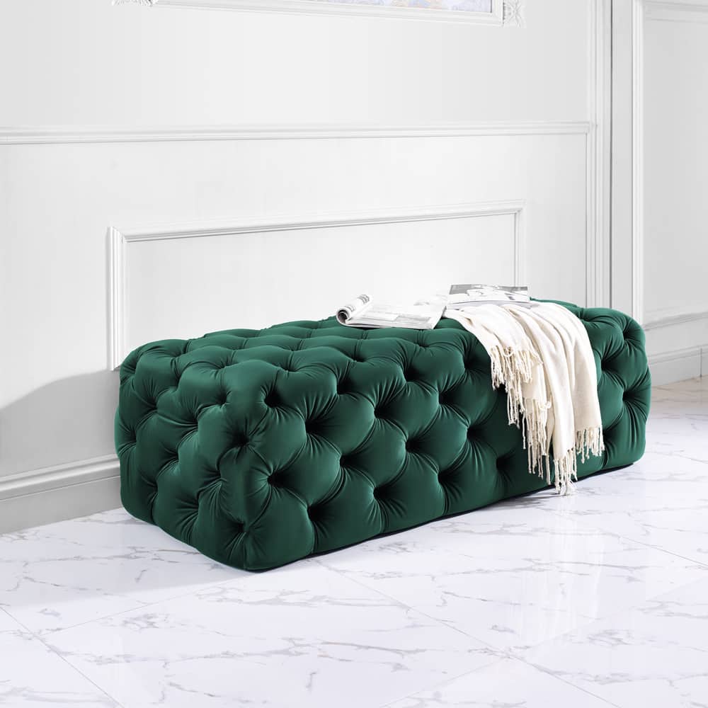 Silver Orchid Abbot Green Velvet Jumbo Ottoman