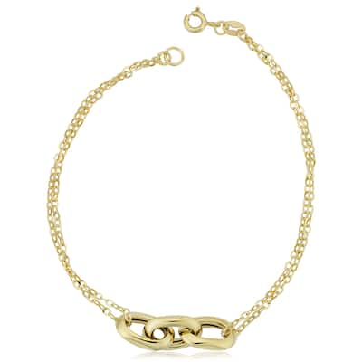 Fremada Italian 14k Yellow Gold Oval Links and Double Strand Forzatina Bracelet (7.5 inches)
