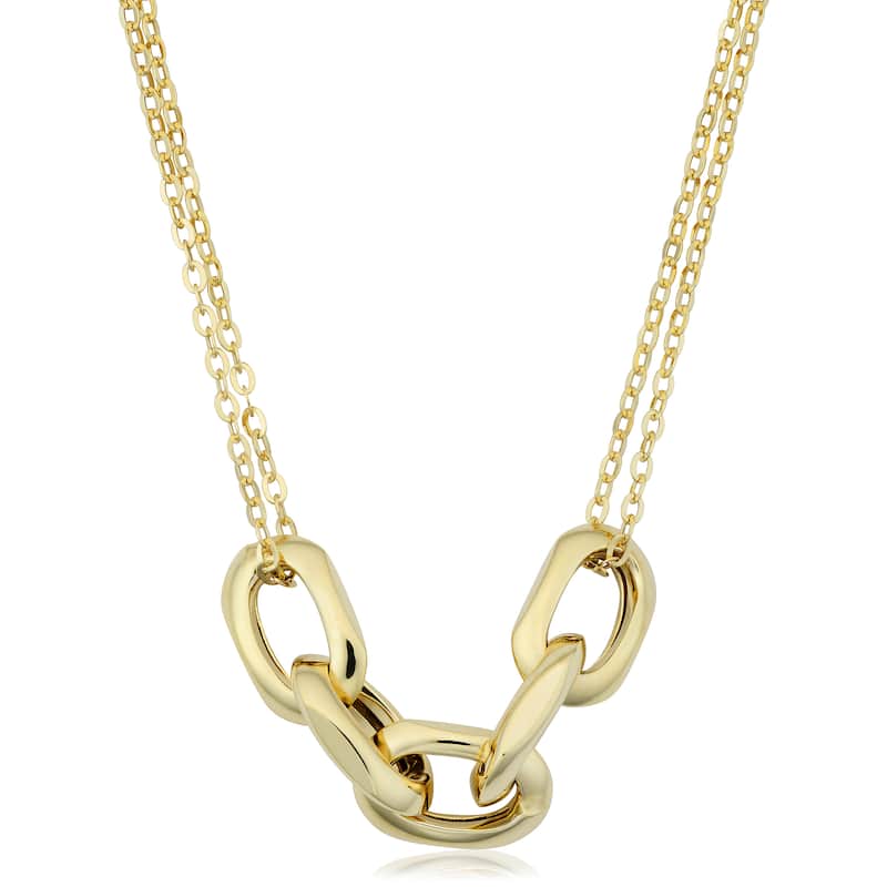 Fremada Italian 14k Yellow Gold Oval Links and Double Strand Forzatina Chain Necklace (18 inches)