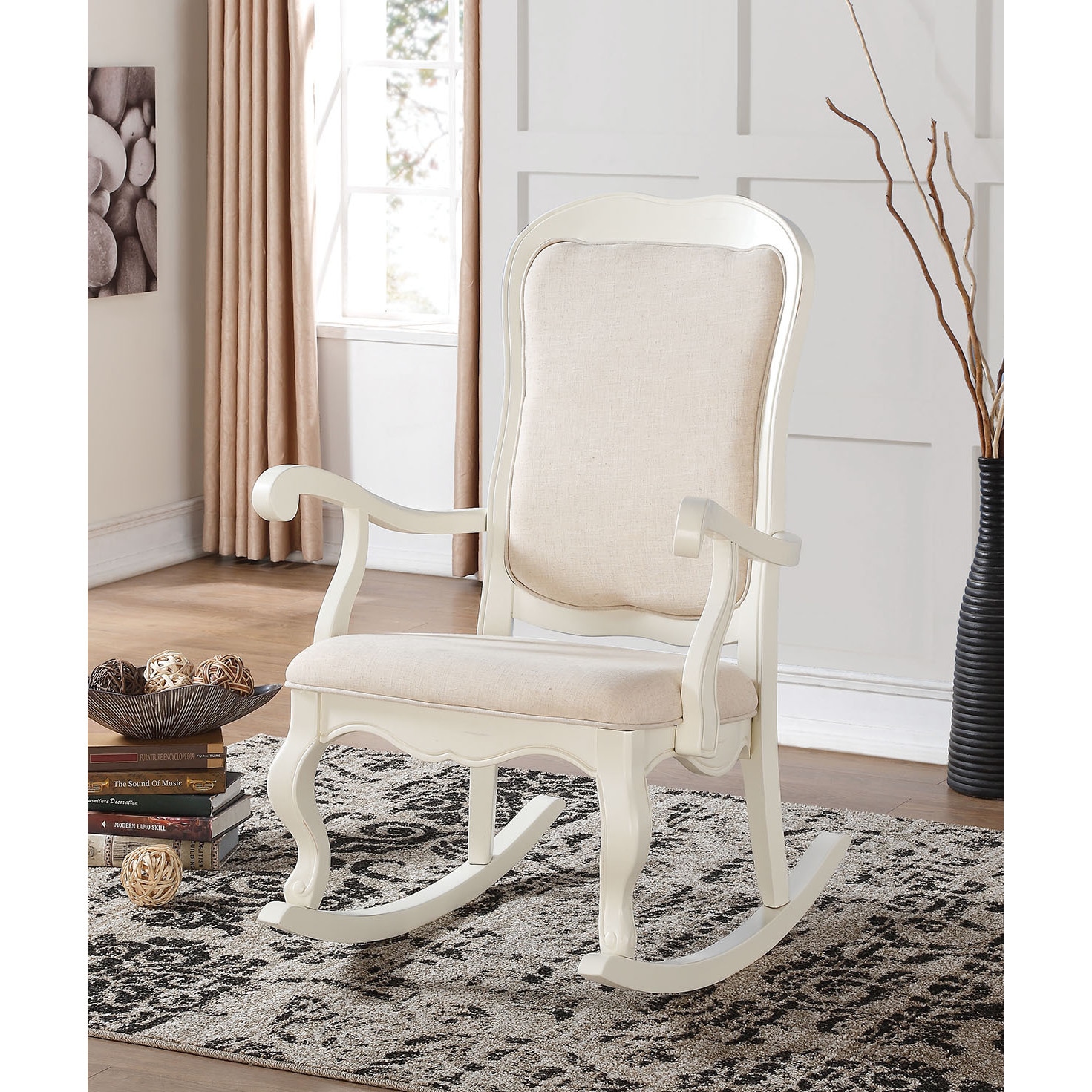 Shop Sharan Antique White Wooden Rocking Chair On Sale Overstock 12021420