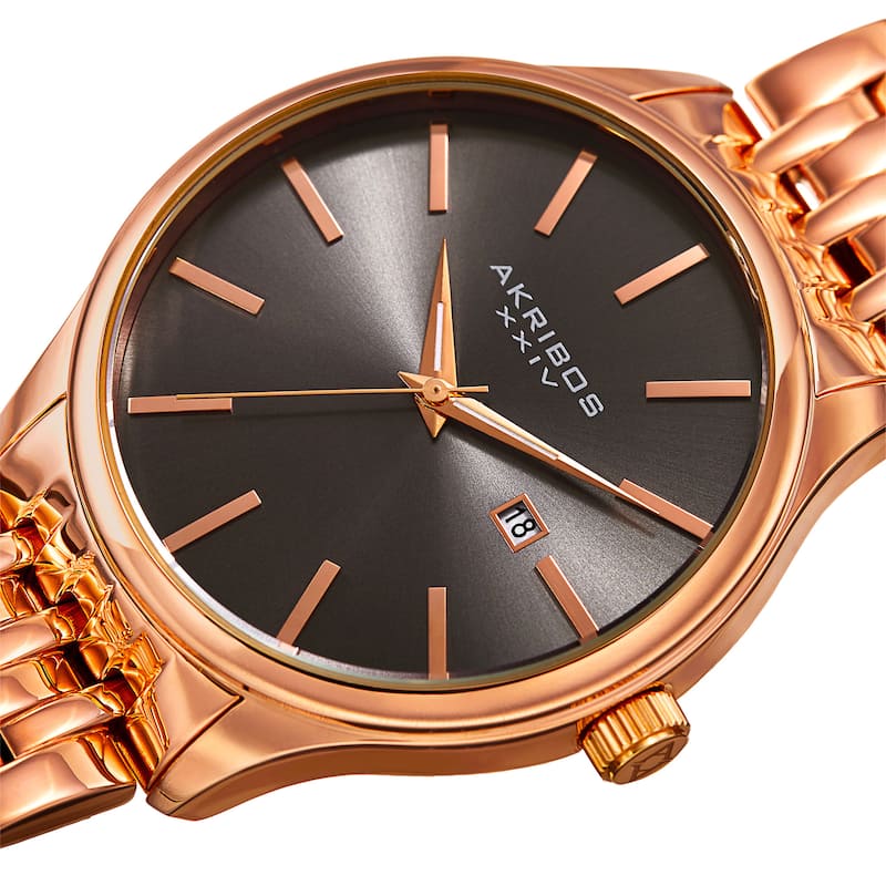 Akribos XXIV Men's Quartz Date Rose-Tone Stainless Steel Bracelet Watch