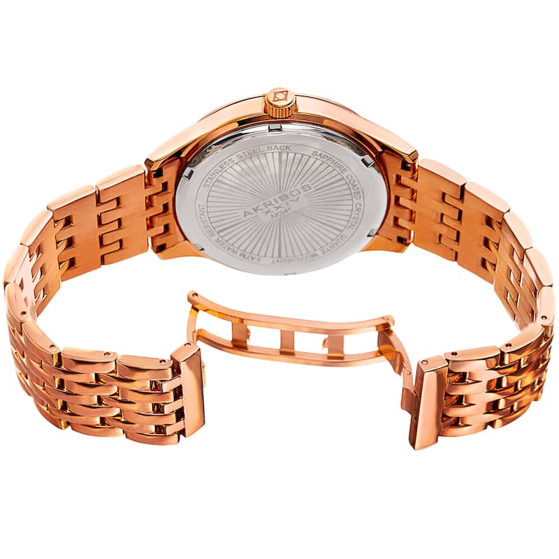 Akribos XXIV Men's Quartz Date Rose-Tone Stainless Steel Bracelet Watch