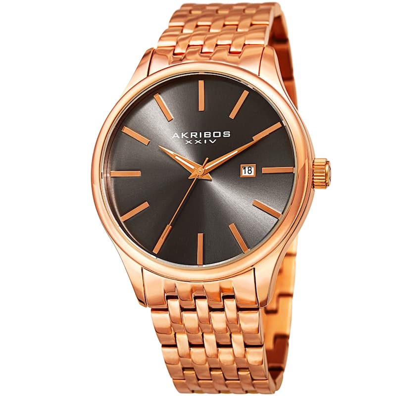 Akribos XXIV Men's Quartz Date Rose-Tone Stainless Steel Bracelet Watch