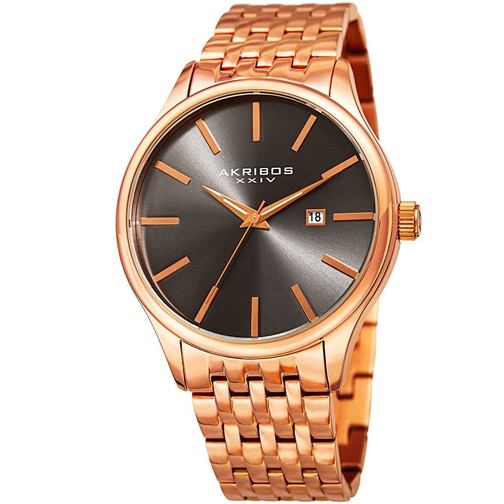 Akribos XXIV Men's Quartz Date Rose-Tone Stainless Steel Bracelet Watch