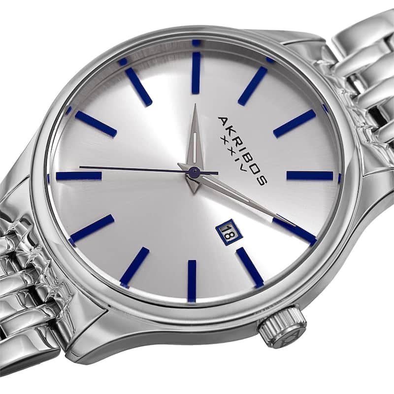 Akribos XXIV Men's Quartz Date Silver-Tone Stainless Steel Bracelet Watch