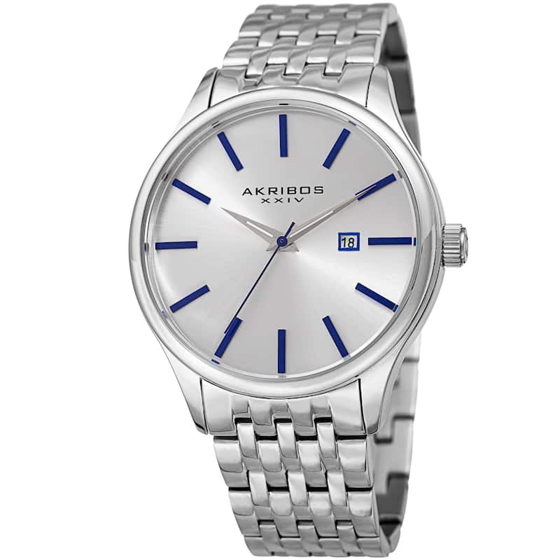 Akribos XXIV Men's Quartz Date Silver-Tone Stainless Steel Bracelet Watch