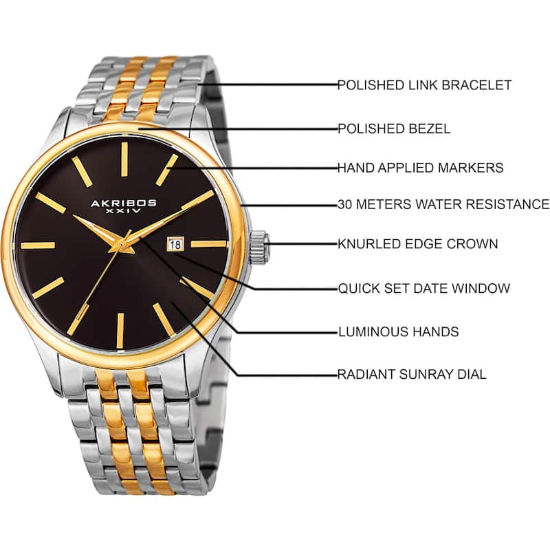Akribos XXIV Men's Quartz Date Two-Tone Stainless Steel Bracelet Watch