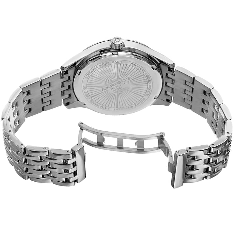 Akribos XXIV Men's Quartz Date Silver-Tone/Blue Stainless Steel Bracelet Watch