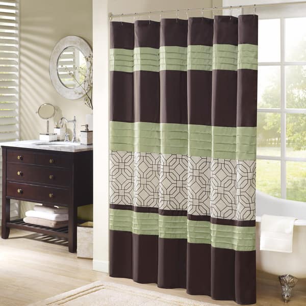 Shop Madison Park Lindan Green Embroidered Shower Curtain Free