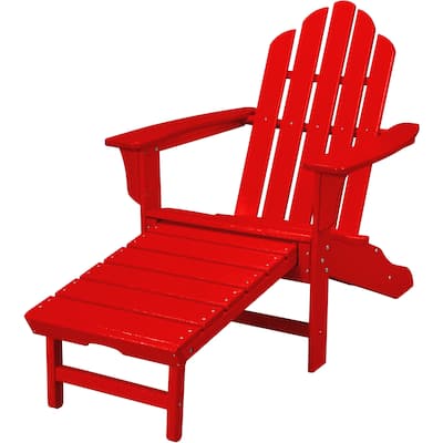 Hanover Outdoor Sunset Red All-weather Contoured Adirondack Chair with Hideaway Ottoman