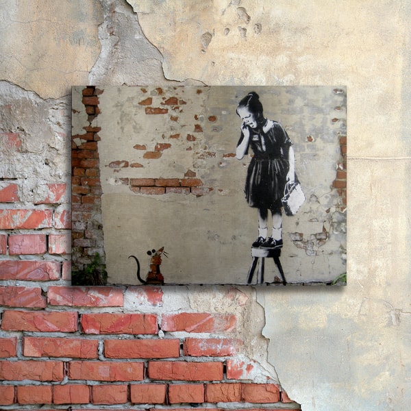 Banksy 'Ratgirl' Floating Brushed Aluminum Art | Overstock.com Shopping ...